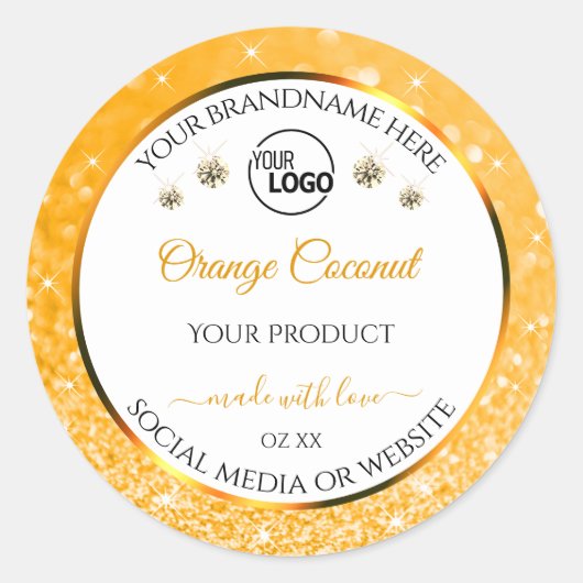 Witte Oranje Glitter Product Labels Logo Diamonds (Voorkant)