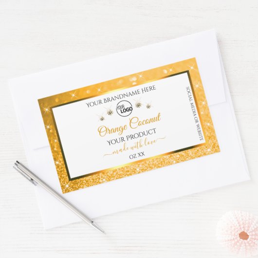 Witte Oranje Glitter Product Labels Logo Diamonds (Envelop)