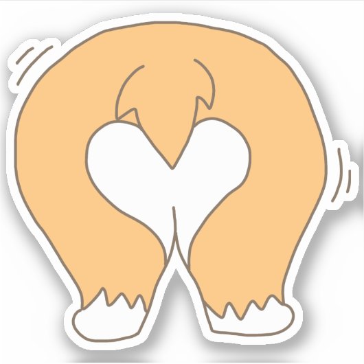 Witte & Oranje Grappige Corgi Butt Tekening Sticker (Voorkant)