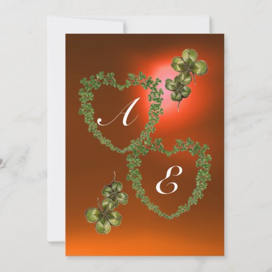 WITTE, ORANJE GROENE KLAVER HARTEN MONOGRAM AANKONDIGING (Voorkant)