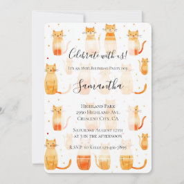 Witte Oranje Kitty Cats Verjaardag Kaart