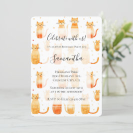 Witte Oranje Kitty Cats Verjaardag Kaart