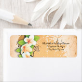  witte oranje plumeria, ivoren trouwlabel etiket (Insitu)