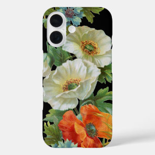  Witte Oranje Poppies Floral Art iPhone 16 Hoesje