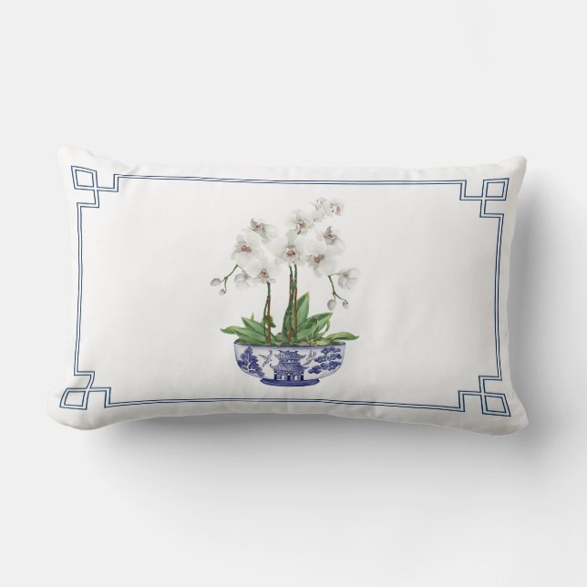 Witte orchide in blauwe en witte Chinoiserie vaas  Kussen (Voorkant)