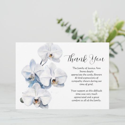 Witte orchidee begrafenis dood Dank u Kaart (Staand voorkant)