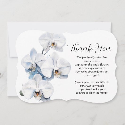 Witte orchidee begrafenis dood Dank u Kaart (Voorkant)