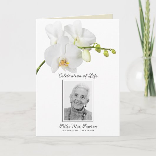 Witte orchidee begrafenis viering van het leven Fo Programma (Voorkant)