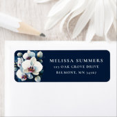 Witte orchidee blauwe achtergrond retour adres lab etiket (Insitu)