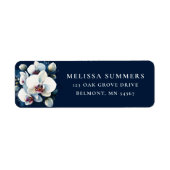 Witte orchidee blauwe achtergrond retour adres lab etiket (Voorkant)