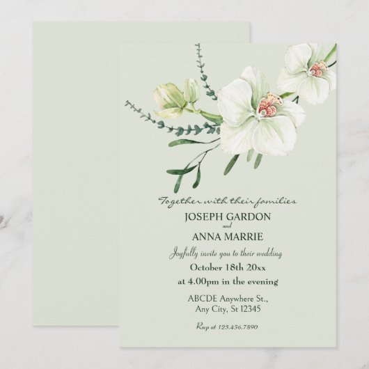 Witte orchidee bloem bruiloft kaart (Voorkant / Achterkant)