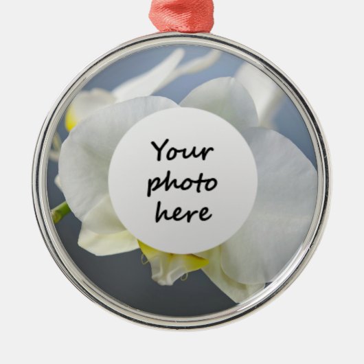 Witte Orchidee Bloem Metalen Ornament (Voorkant)