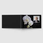 Witte orchidee bloem op zwarte begrafenis Memorial Gastenboek (Volledig)