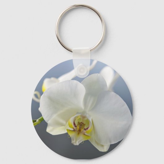 Witte Orchidee Bloem Sleutelhanger (Voorkant)