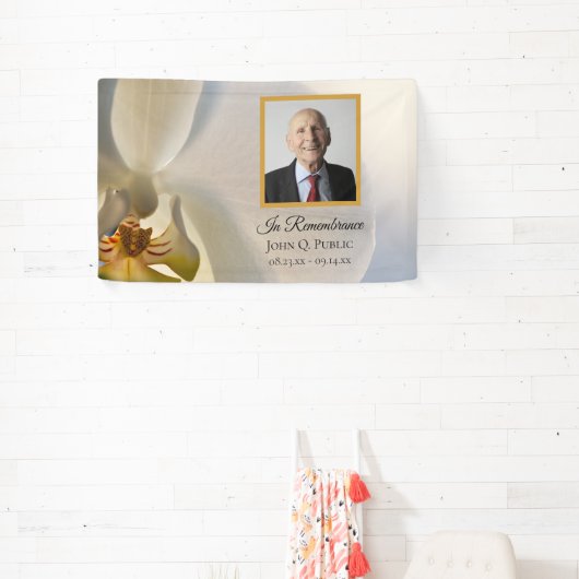 Witte Orchidee Bloem Viering van het Leven Begrafe Spandoek (Insitu)