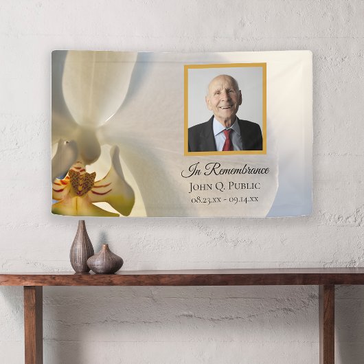 Witte Orchidee Bloem Viering van het Leven Begrafe Spandoek