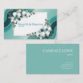 Witte orchidee bloemen Blauwgroen en goud Visitekaartje (Voorkant / Achterkant)