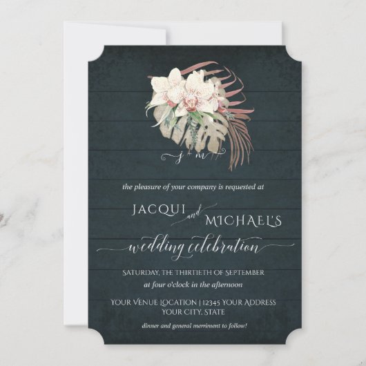 Witte Orchidee Bloemen BOHO Moody Marine Blauw Tro Kaart (Voorkant)