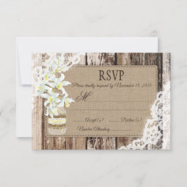 Witte Orchidee Bloemen Houten Kant Rustieke RSVP K Kaartje