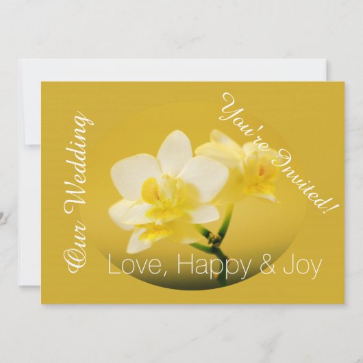 Witte orchidee bloemen in geel Christelijk bruilof Kaart (Achterkant)