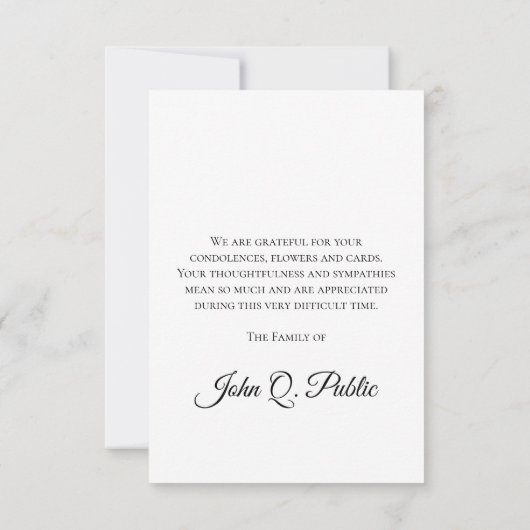 Witte orchidee bloemen op zwarte begrafenis sympat bedankkaart (Achterkant)