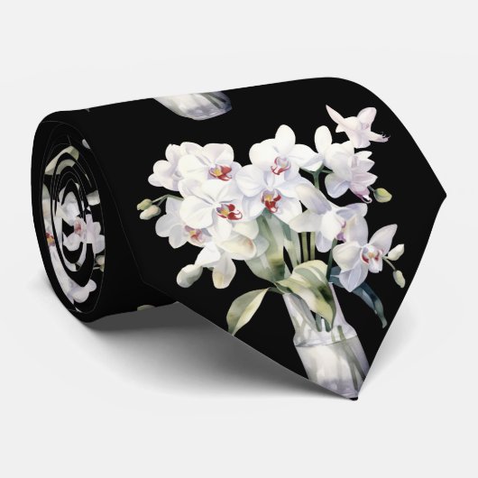 Witte Orchidee Bloemen Stropdas (Opgerold)