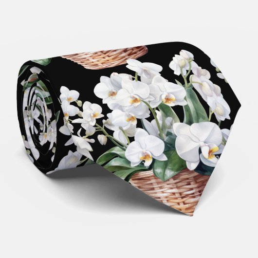 Witte Orchidee Bloemen Stropdas (Opgerold)