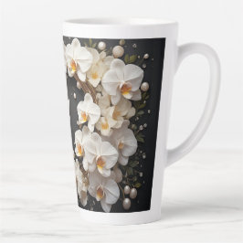 Witte Orchidee Bloemenkrans Met Parels en Goud Latte Mok