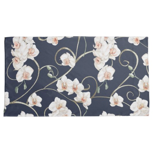 Witte orchidee bloemenpatroon kussensloop (Voorkant-Rechts)