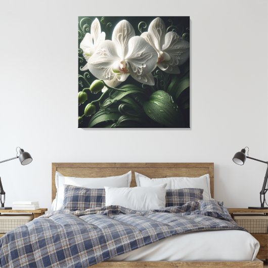Witte orchidee bloemig canvas afdruk (Insitu (Slaapkamer))