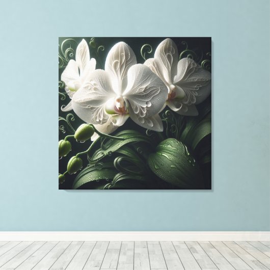 Witte orchidee bloemig canvas afdruk (Insitu (Houten vloer))