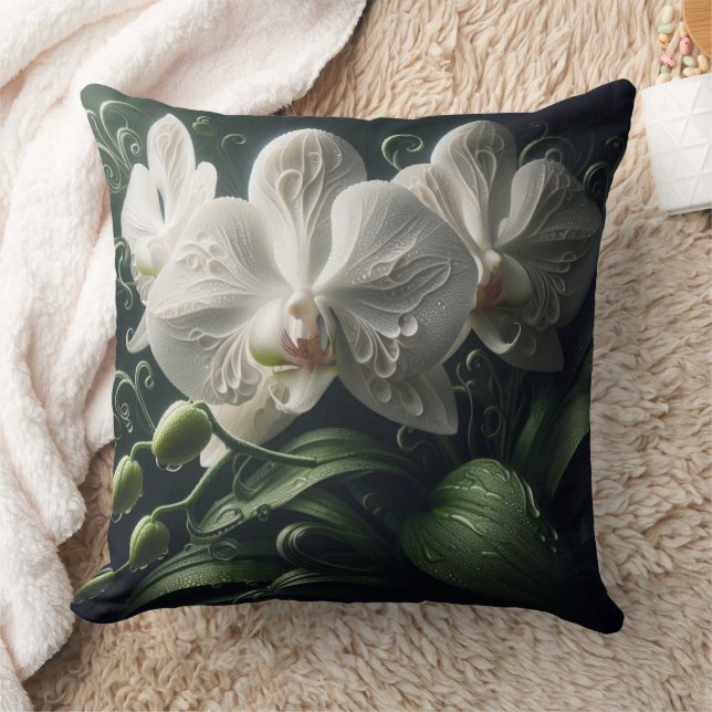 Witte orchidee bloemig kussen (Deken)