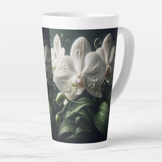 Witte orchidee bloemig latte mok (Rechterhoek)