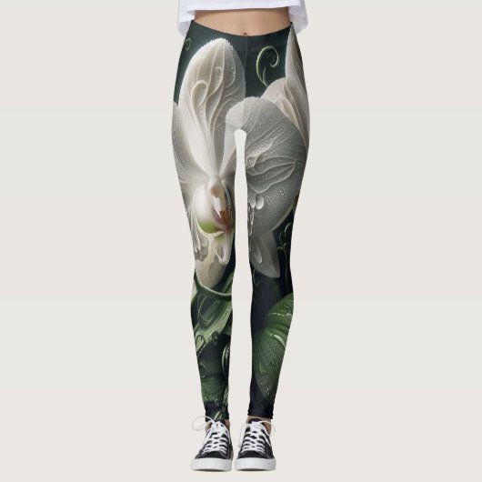 Witte orchidee bloemig leggings (Voorkant)