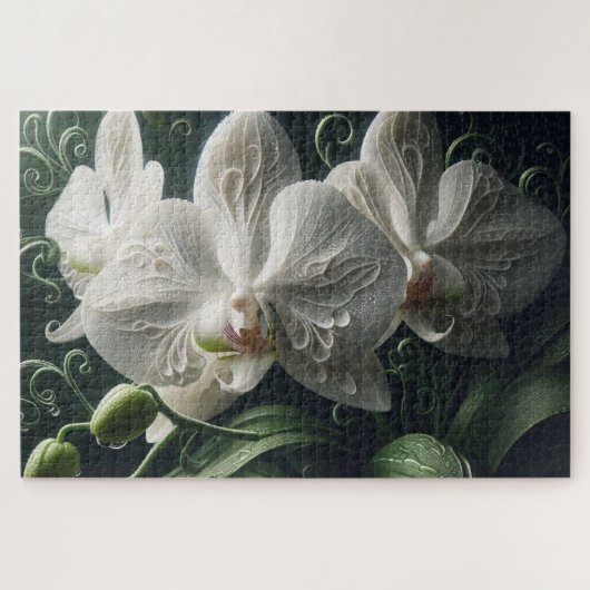 Witte orchidee bloemig legpuzzel (Horizontaal)