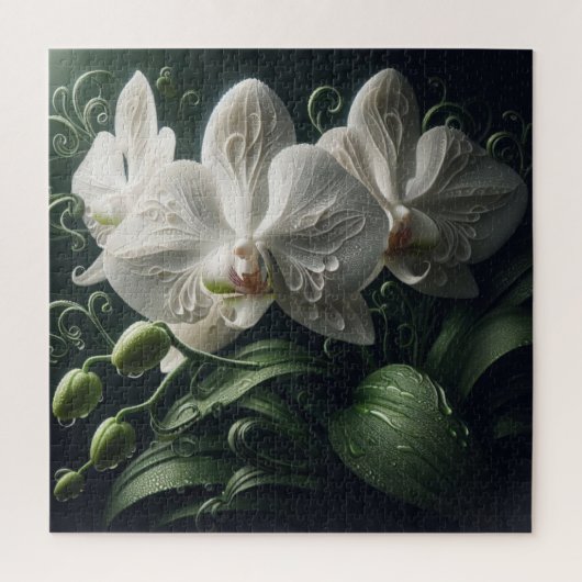 Witte orchidee bloemig legpuzzel (Verticaal)
