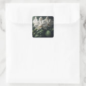 Witte orchidee bloemig vierkante sticker (Tas)