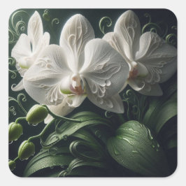 Witte orchidee bloemig vierkante sticker