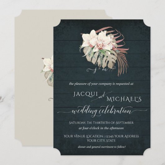Witte Orchidee Bloemige BOHO Sfeervol Marineblauw  Kaart (Voorkant / Achterkant)