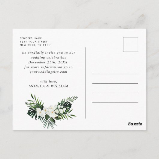 Witte Orchidee Bohemian Bloemen Bruiloft Save The  Briefkaart (Achterkant)