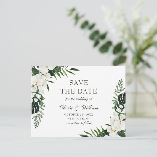 Witte Orchidee Bohemian Bloemen Bruiloft Save The  Briefkaart (Staand voorkant)
