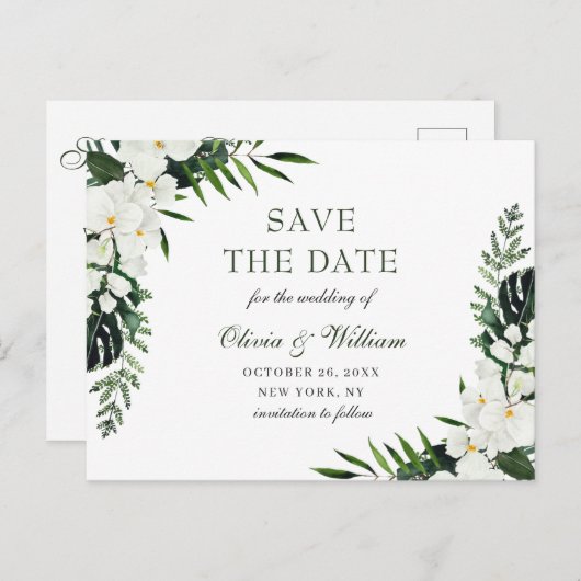 Witte Orchidee Bohemian Bloemen Bruiloft Save The  Briefkaart (Voorkant / Achterkant)