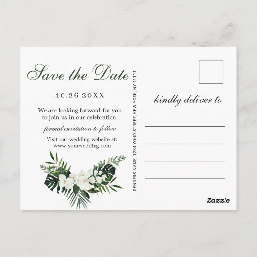 Witte Orchidee Bohemian Bloemen Bruiloft Save The  Briefkaart (Achterkant)