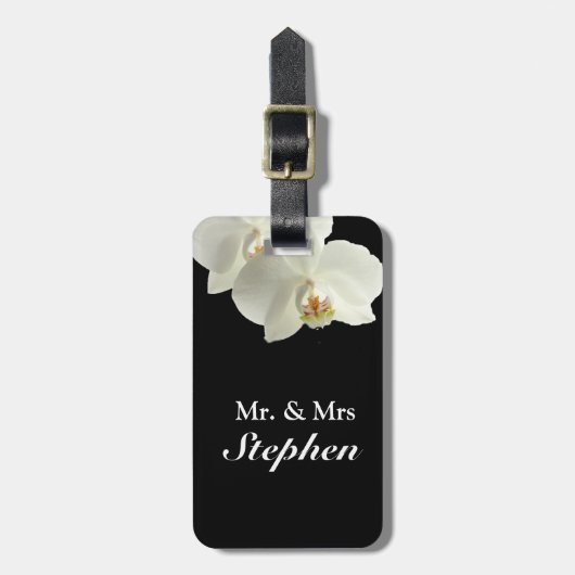 Witte orchidee bruiloft Bagagelabels voor huwelijk (Voorkant verticaal)