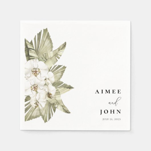 Witte Orchidee bruiloft cocktail servetten (Voorkant)