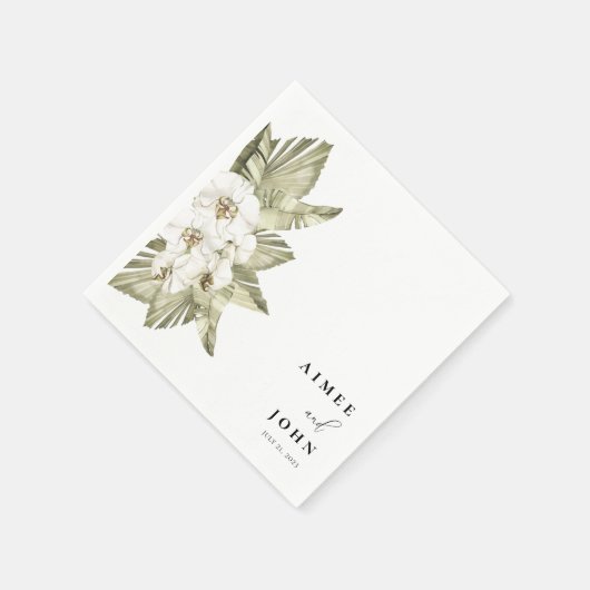 Witte Orchidee bruiloft cocktail servetten (Hoek)