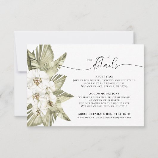 Witte Orchidee bruiloft details Kaart (Voorkant)