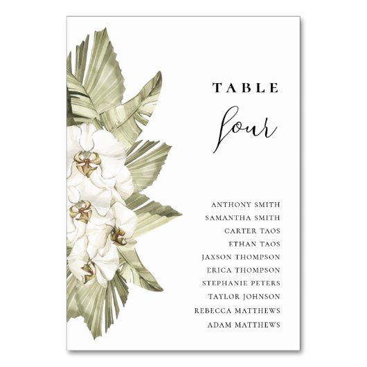 Witte orchidee bruiloft tafel nummers kaart (Voorkant)