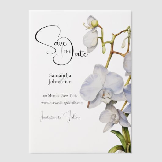 Witte orchidee cascade luxe tropische bloemen chic vellum uitnodigingen (Voorkant)