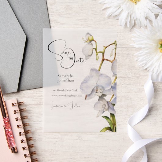 Witte orchidee cascade luxe tropische bloemen chic vellum uitnodigingen (Huwelijk)